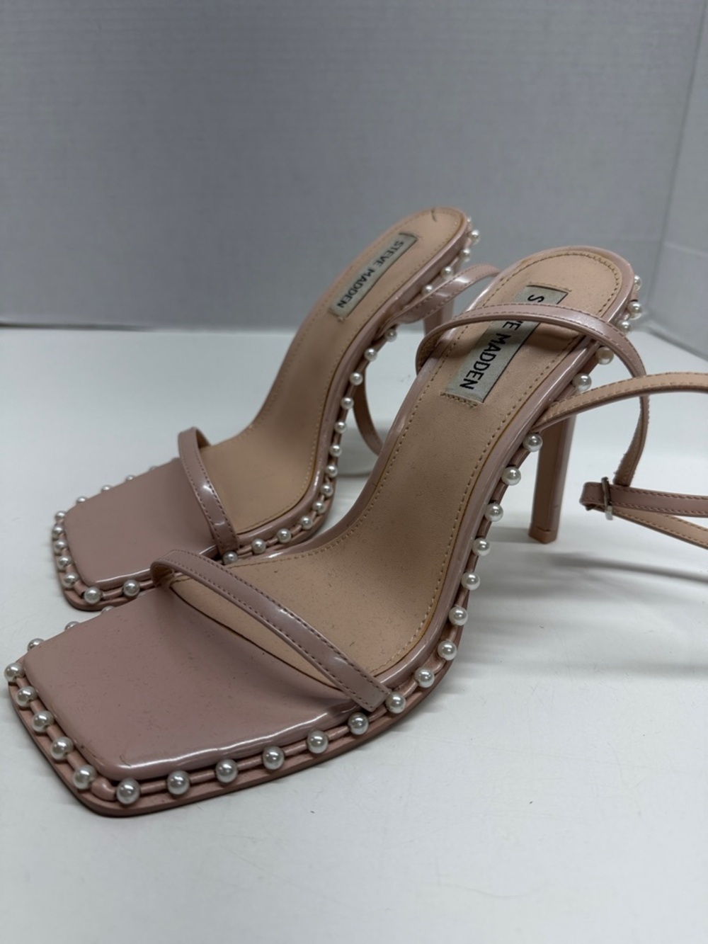 Steve Madden Zelle Pearl Heeled Sandal Square Toe Open Toe Heels Nude Size 8